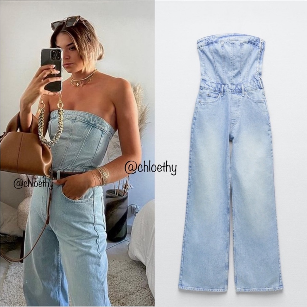 Zara Denim Corset Romper NWOT